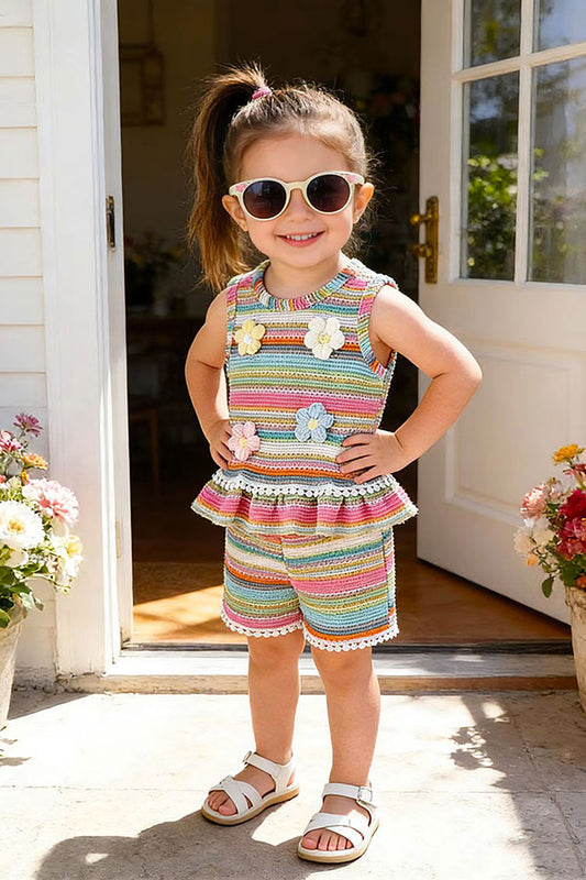 Toddler girl colorful striped knit tank top & shorts set 251277M