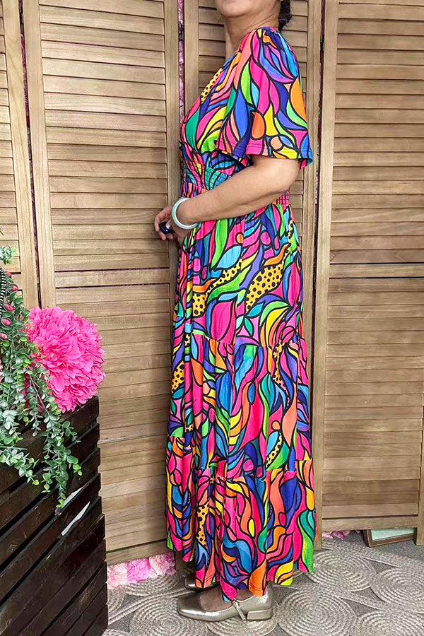 Women's Maxi Dress Rose Abstract Print & Bell sleeves XCH16585