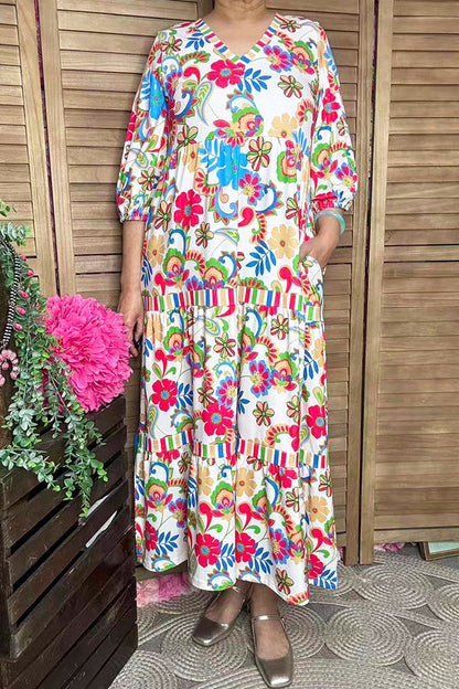 Women's dress wholesale Floral Tiered Layered Maxi Dress XCH16194