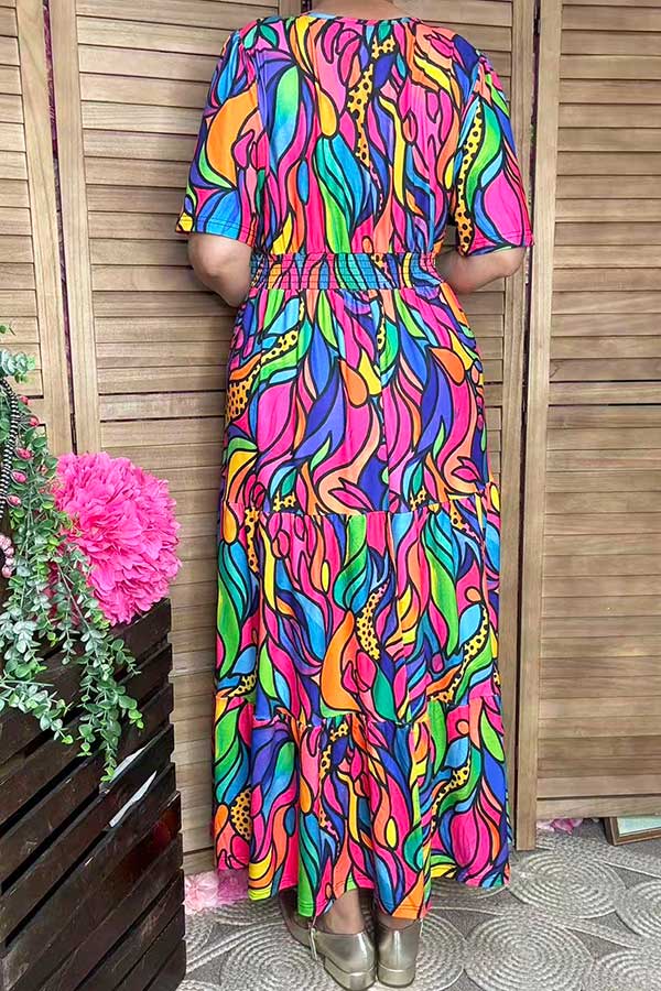 Women's Maxi Dress Rose Abstract Print & Bell sleeves XCH16585