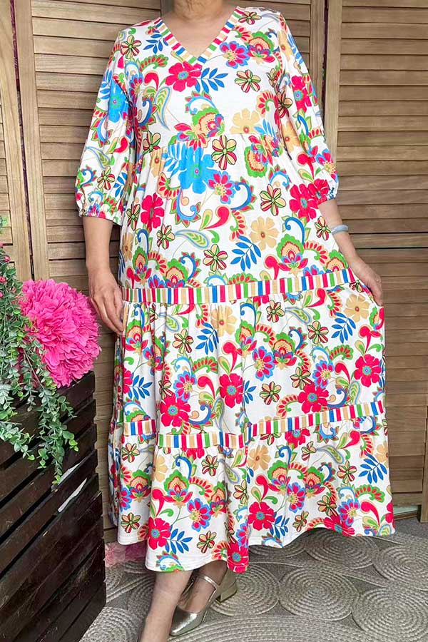 Women's dress wholesale Floral Tiered Layered Maxi Dress XCH16194