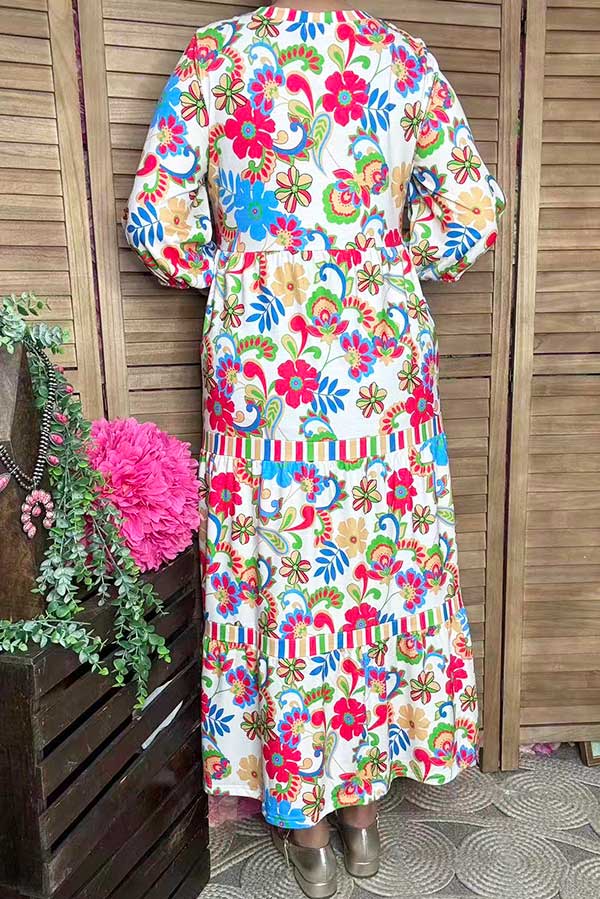 Women's dress wholesale Floral Tiered Layered Maxi Dress XCH16194