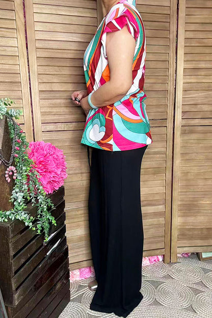 Abstract prints cap sleeve women's blouse XCH16454