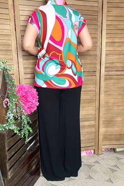 Abstract prints cap sleeve women's blouse XCH16454