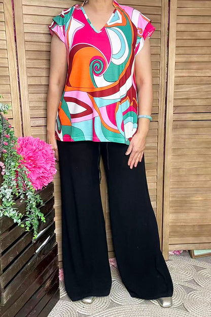 Abstract prints cap sleeve women's blouse XCH16454