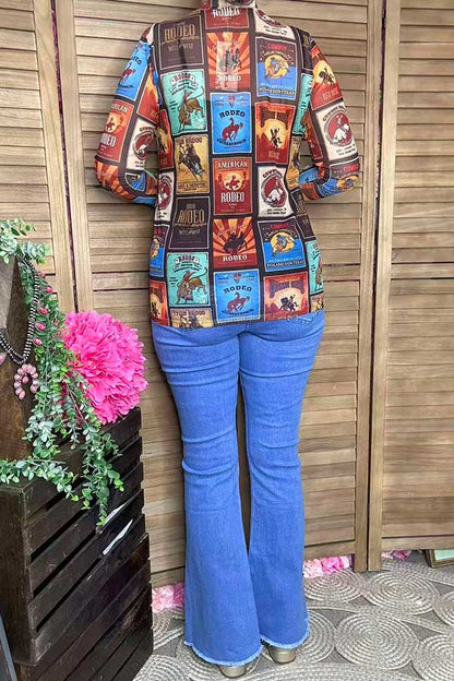 Western patterns sheer long sleeve top boutique clothing suppliers XCH16961