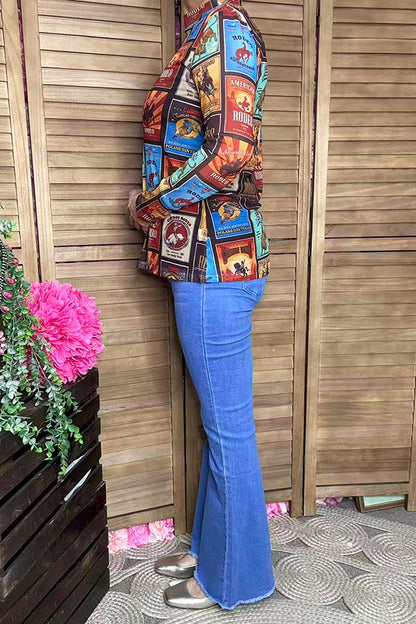 Western patterns sheer long sleeve top boutique clothing suppliers XCH16961