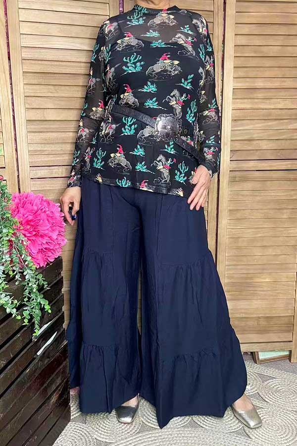 Western sheer long sleeve women's blouse XCH16963