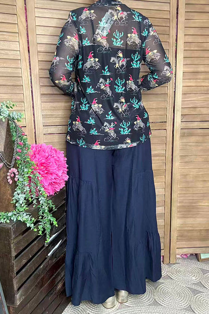 Western sheer long sleeve women's blouse XCH16963