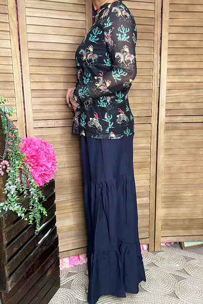 Western sheer long sleeve women's blouse XCH16963