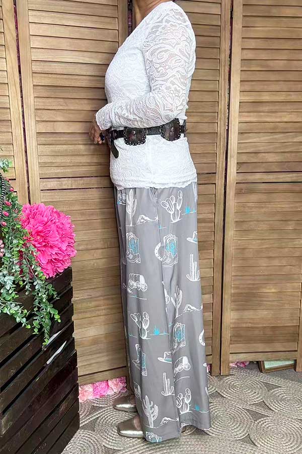 Western printed wide leg & elastic wasit women's pant Southern Stitch bulk XCH16945