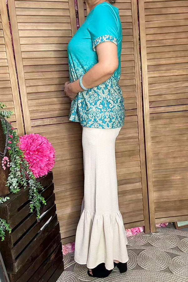 Western mint paisley printed tie dye short sleeve women top GJQ16461