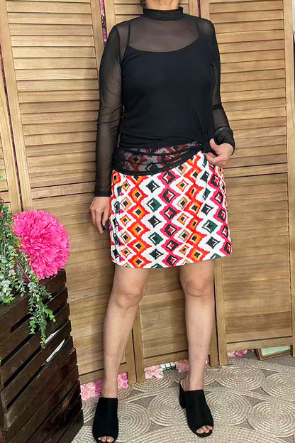 XCH13320 Multi color Aztec printed short skirt