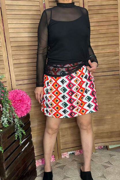 XCH13320 Multi color Aztec printed short skirt