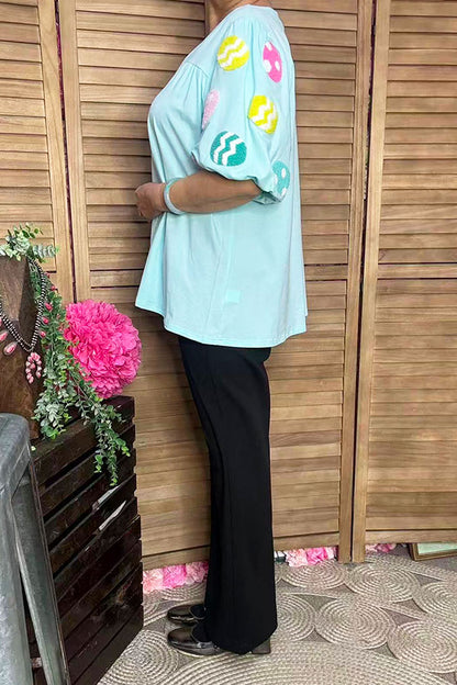 Easter eggs patches aqua puff short sleeves women top XCH16548
