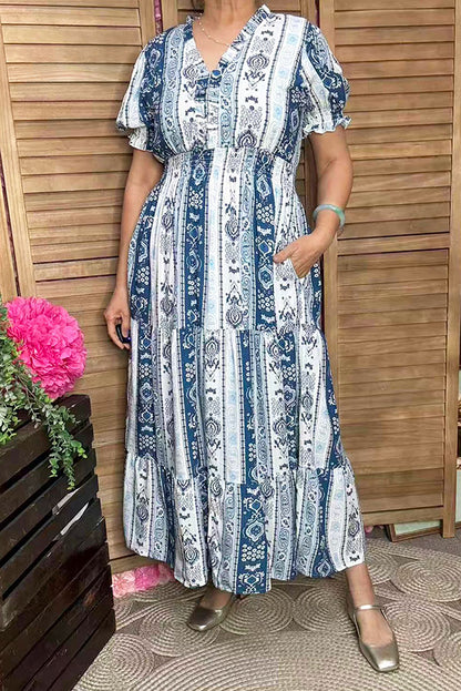 Vintage Floral & Striped patchwork women boutique dress Southern Stitch GJQ16701