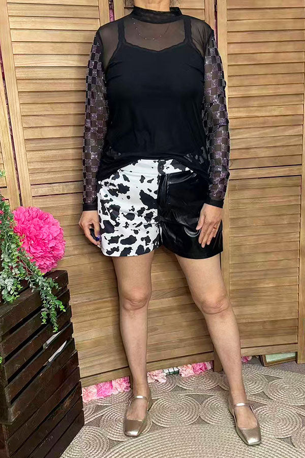 Women's clothing wholesale western cow & black leather women's short BQ14976