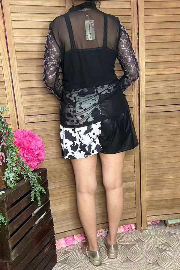 Women's clothing wholesale western cow & black leather women's short BQ14976