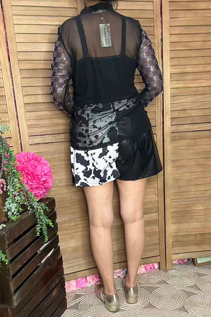 Women's clothing wholesale western cow & black leather women's short BQ14976