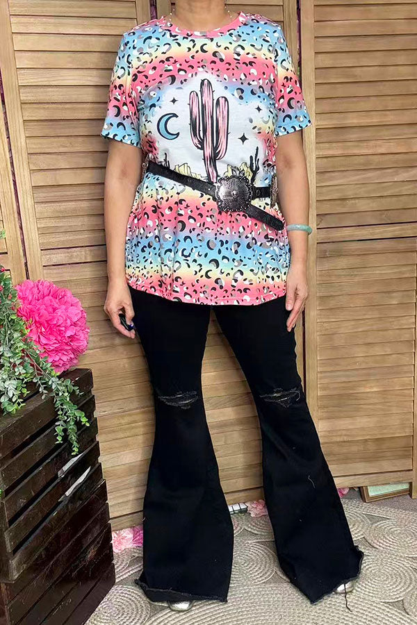 Southern Stitch Western printed short sleeve women tops XCH12971