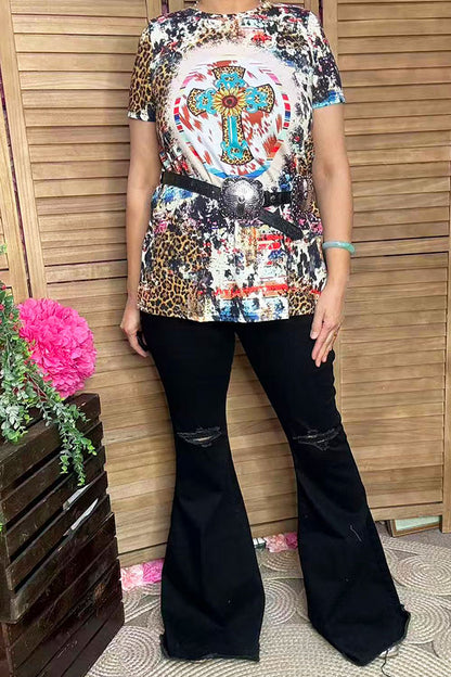 Multi color printed cross short sleeve women t-shirt XCH0722-22