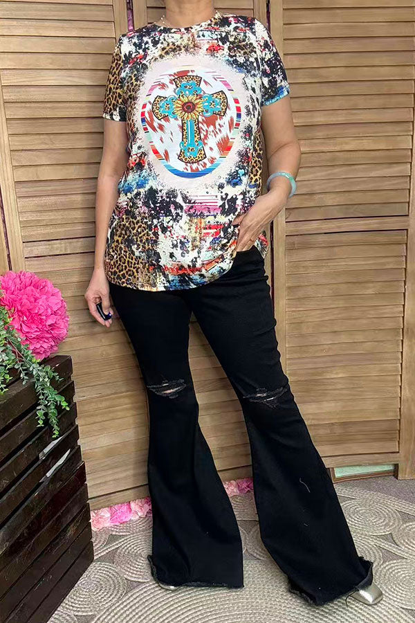 Multi color printed cross short sleeve women t-shirt XCH0722-22