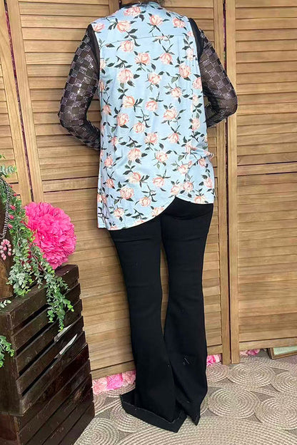 Southern Stitck Floral printed sleeveless split vest BQ4847