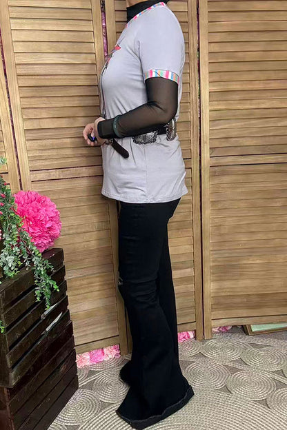 Southern Stitch horse printed grey short sleeve top DLH11778-1