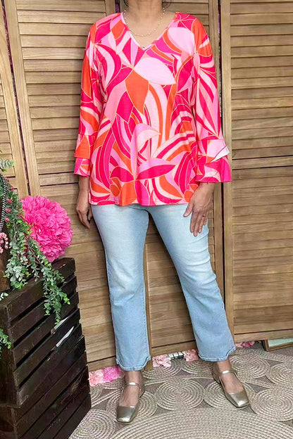 Women boutique clothing wholesale Multi color printed & ruffle 3/4 sleeves GJQ16042