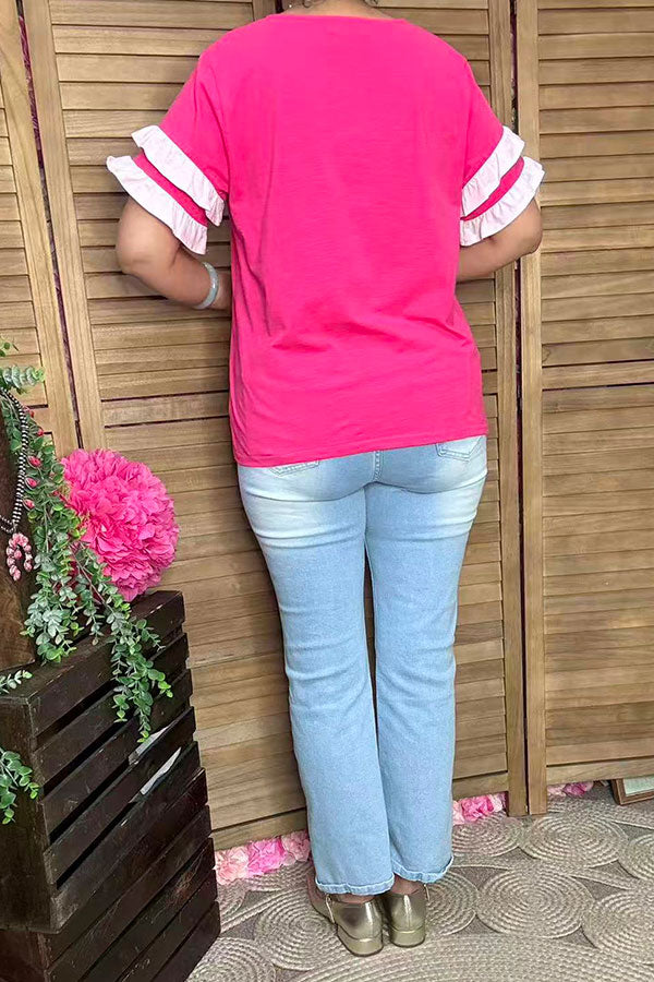 Shope women's clothes wholesale Double pink ruffle short sleeve women top BQ15926