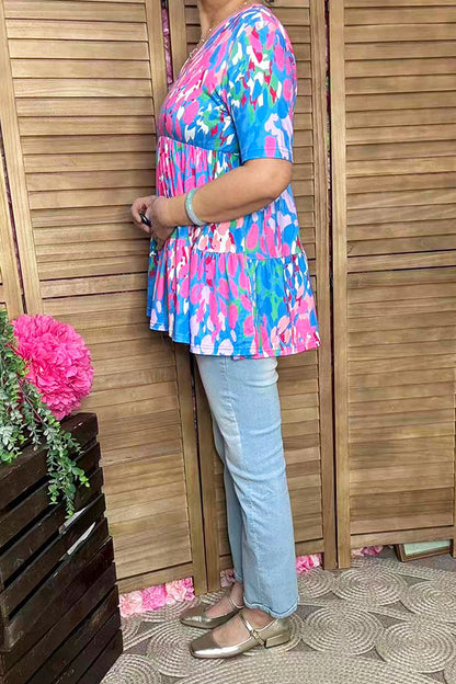 Southern Stitch Multi color leopard printed short sleeve women top GJQ16253