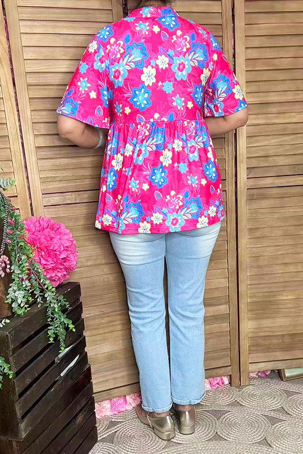 Shop women clothing online Floral printed baby doll & bell short sleeves GJQ16071