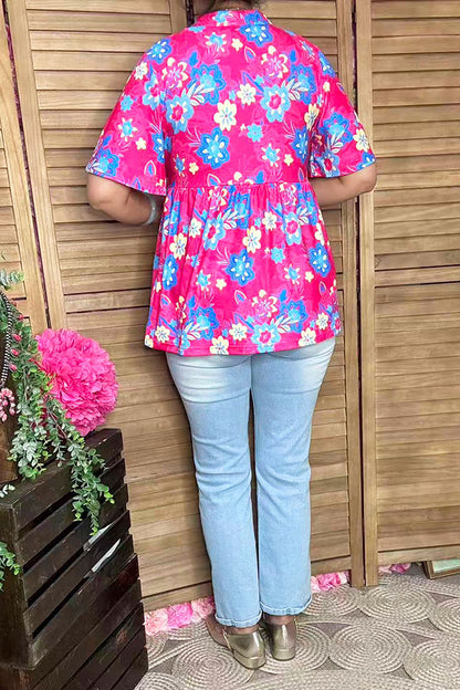 Shop women clothing online Floral printed baby doll & bell short sleeves GJQ16071