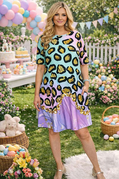 Women's dress supplier leopard printed w/short sleeves XCH14849
