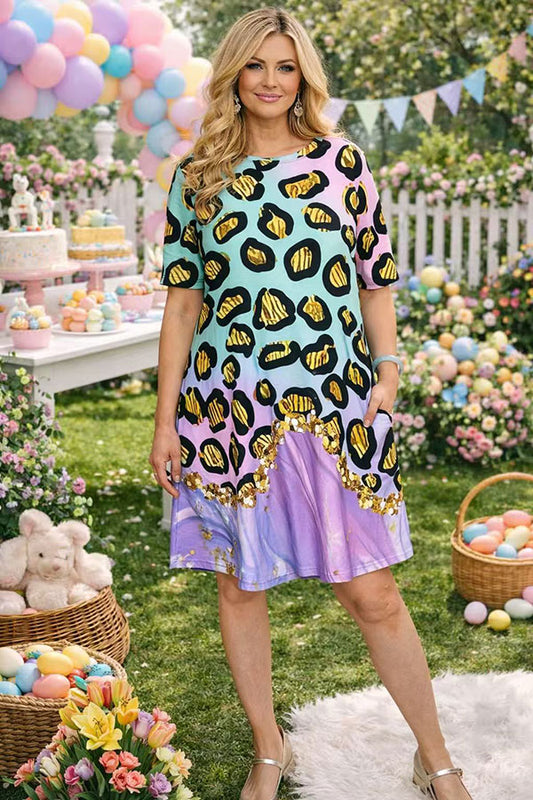 Women's dress supplier leopard printed w/short sleeves XCH14849