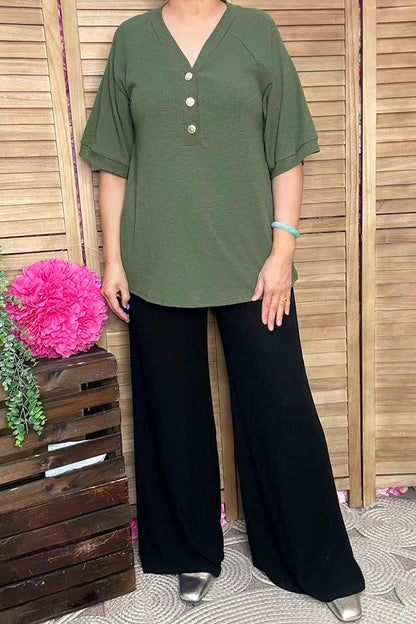 Trendy green ribbed knitted fabric short sleeve women boutique top SP16450