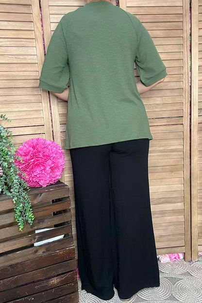 Trendy green ribbed knitted fabric short sleeve women boutique top SP16450