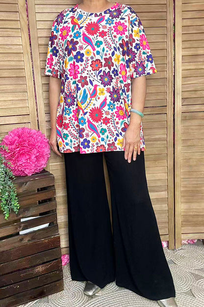 Spring multicolor floral printed short sleeve women top GJQ16622