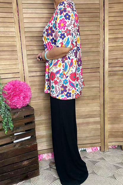 Spring multicolor floral printed short sleeve women top GJQ16622