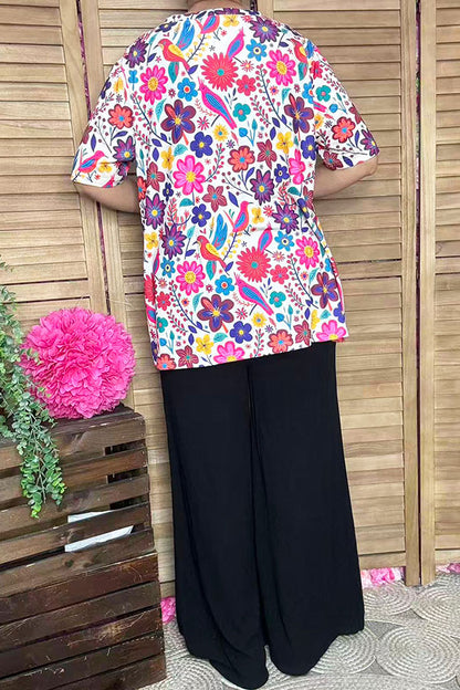 Spring multicolor floral printed short sleeve women top GJQ16622
