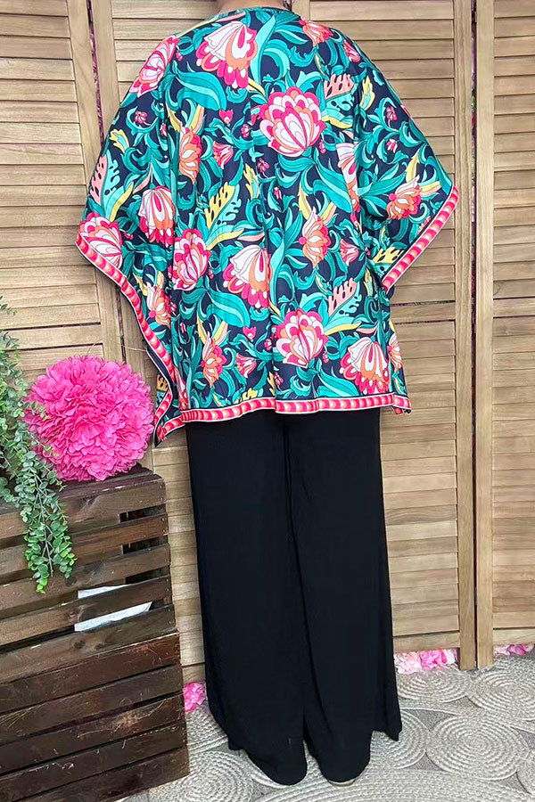 Multi color floral printed poncho casual loose women blouse GJQ16326