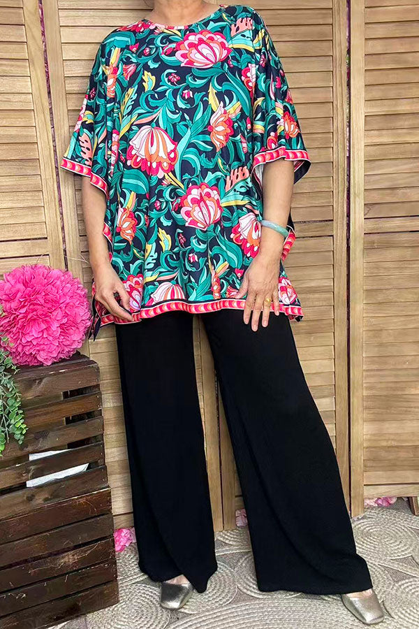 Multi color floral printed poncho casual loose women blouse GJQ16326