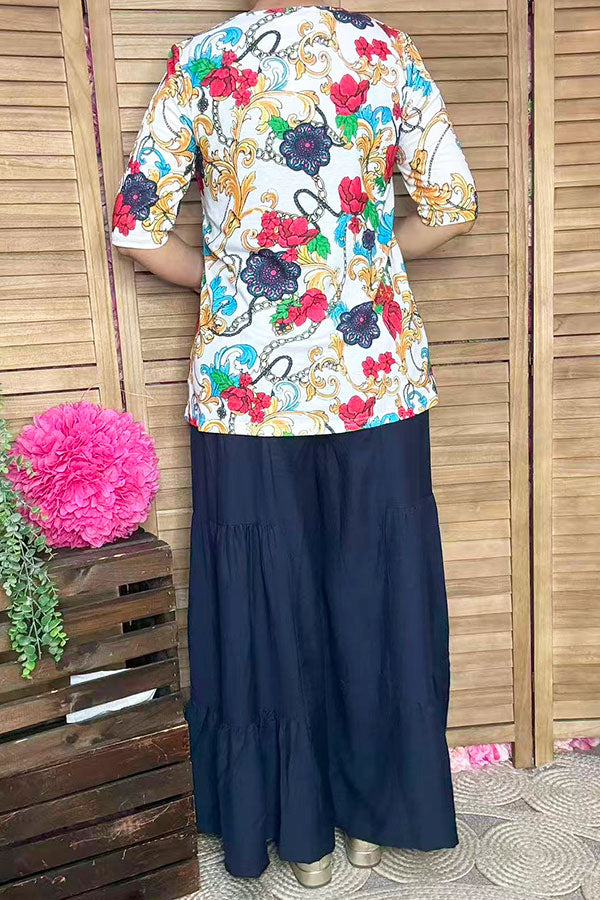 Women's clothing wholesale paisley & floral printed cross v neckline half sleeves GJQ13814S