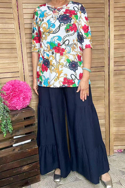 Women's clothing wholesale paisley & floral printed cross v neckline half sleeves GJQ13814S