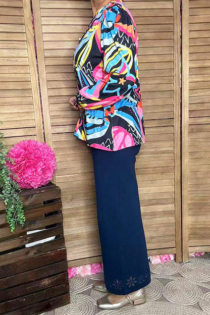 Western patterns printed puff long sleeve women blouse BQ16287