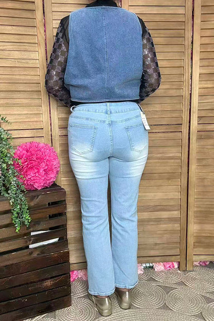Southern Stitch washed blue denim fabric sleeveless women vest XCH16848