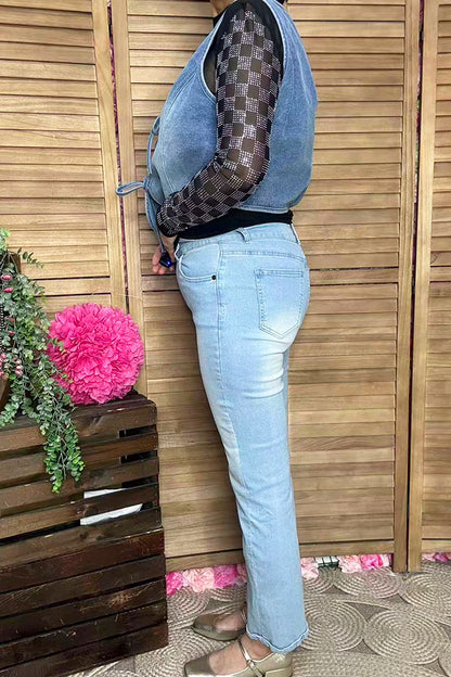 Southern Stitch washed blue denim fabric sleeveless women vest XCH16848
