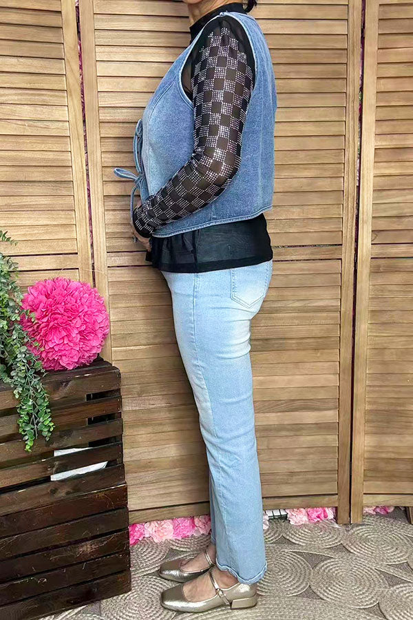 Southern Stitch washed blue denim fabric sleeveless women vest XCH16848