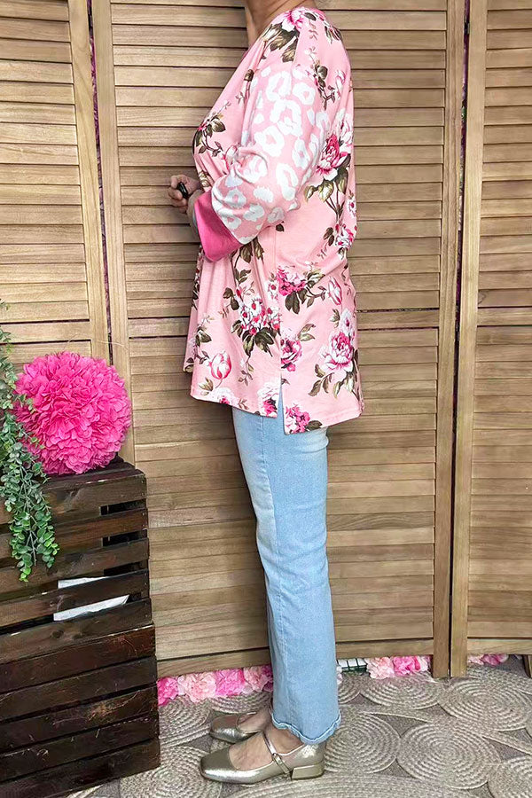 Multi-color floral printed 3/4 sleeves women tops XCH15107