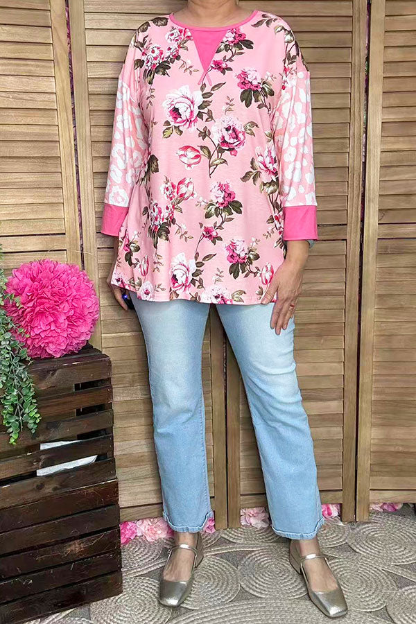 Multi-color floral printed 3/4 sleeves women tops XCH15107